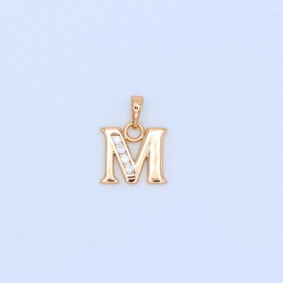 "Rose Gold Letter M Pendant with Crystals – 18K Gold Plated Charm, XPPT1362 - Picture 8 of 13